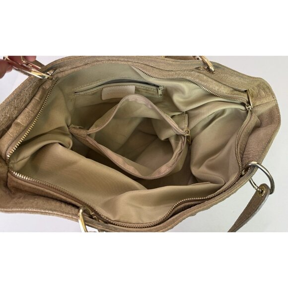 Vera Pelle Large Tote Leather and Suede‎ Crocodile Embossed Bag Purse Tan GUC - Picture 16 of 16